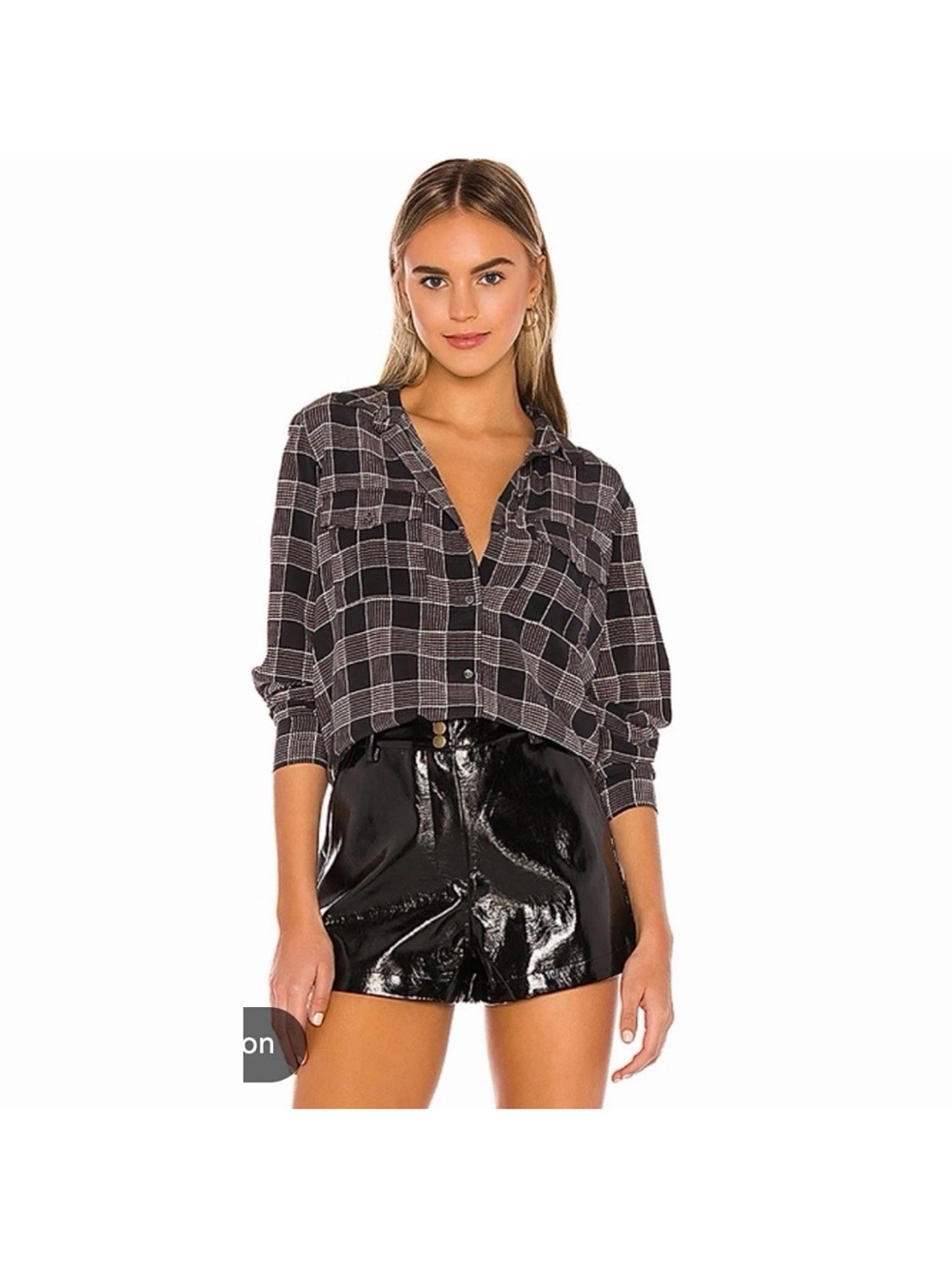 Rails RHETT Silk Blouse OXFORD PLAID Women’s S Black/Grey Button Down Shirt